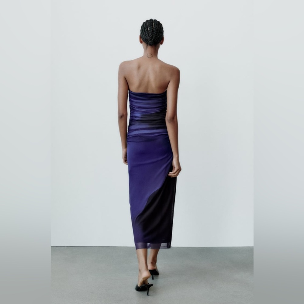ZARA STRAPLESS PRINTED TULLE DRESS - Picture 2 of 9